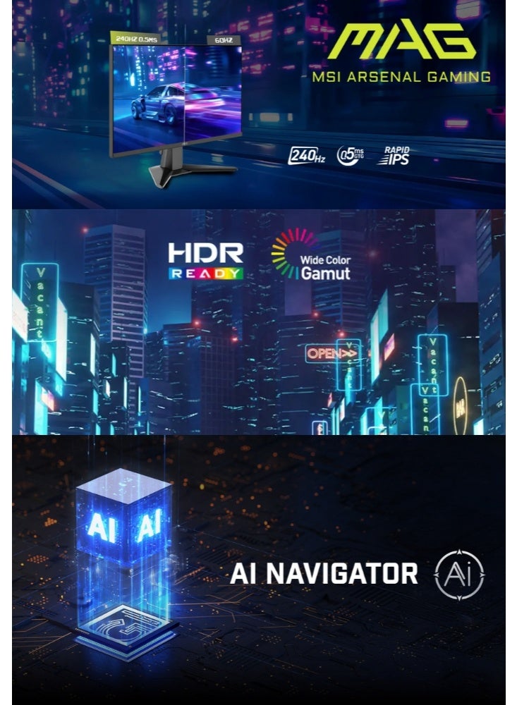 MSI MAG 272F X24 | 27-inch 1920 x 1080 (FHD) Gaming Monitor | 240Hz | Adaptive-Synch, HDMI, DisplayPort | VESA Mountable, Tilt, Height Adjustable, Speaker, 0.03ms | Black - Image 2